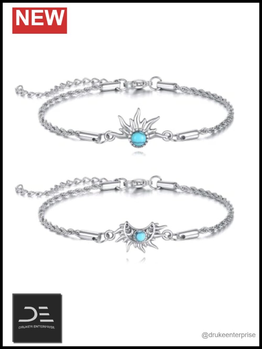 925 Sterling Silver Sun Moon Phase Bracelet Adjustable Chain Celestial Jewelry